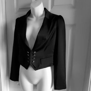 Unique Black Satin Cropped Formal Tuxedo Jacket